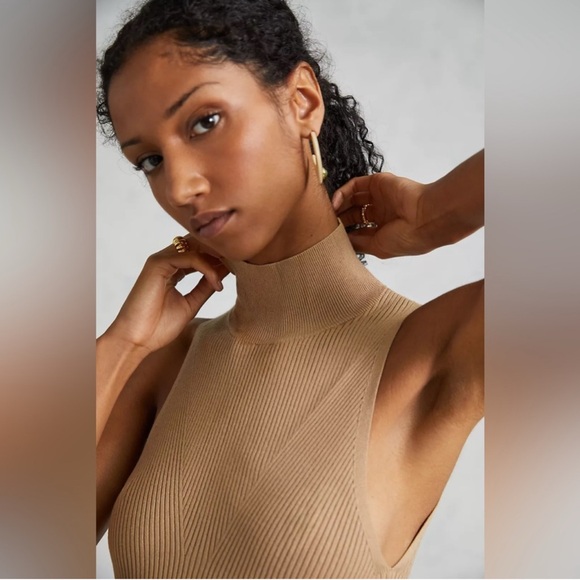 Anthropologie NWOT Mock Neck Midi Dress Cedar Tan Medium - Picture 4 of 10